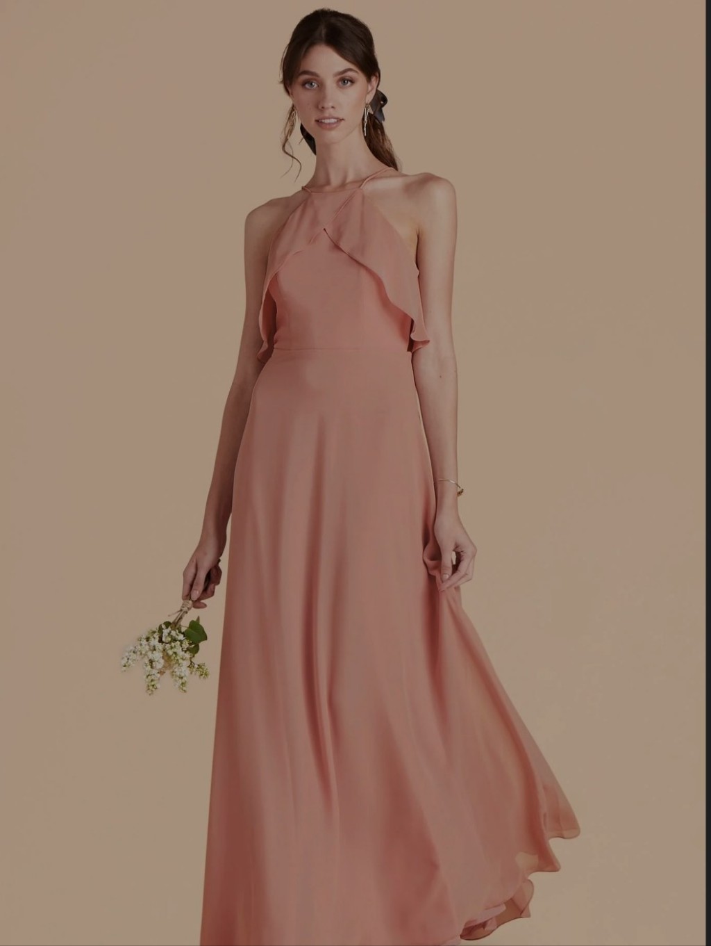 Birdy Grey Dusty Rose Ruffle Cold-Shoulder Maxi Dress